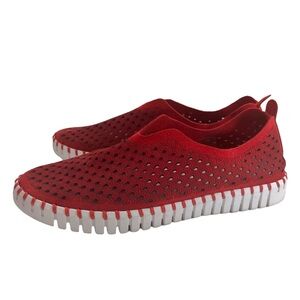 Ilse Jacobsen Tulip 139 Laser Cut Slip-On Shoes Deep Red Size 40